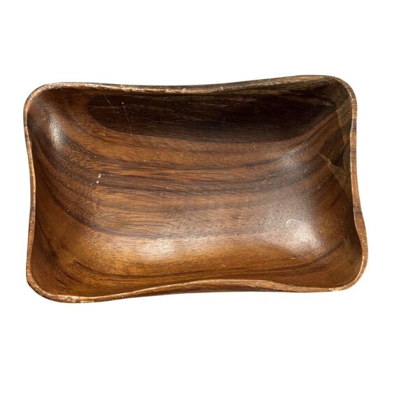 Handcrafted Wooden Serving Bowls Set Of 7 Small Rectangular Natural Brown - Picture 3 of 15